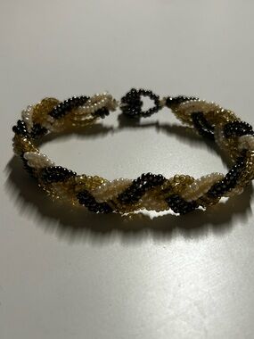 Handmade Black White Gold Braided Beaded Bracelet